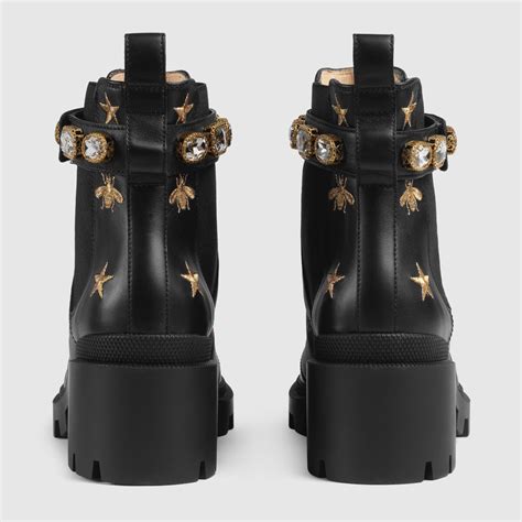 embroidered leather ankle boot with belt gucci|gucci ankle boots horsebit.